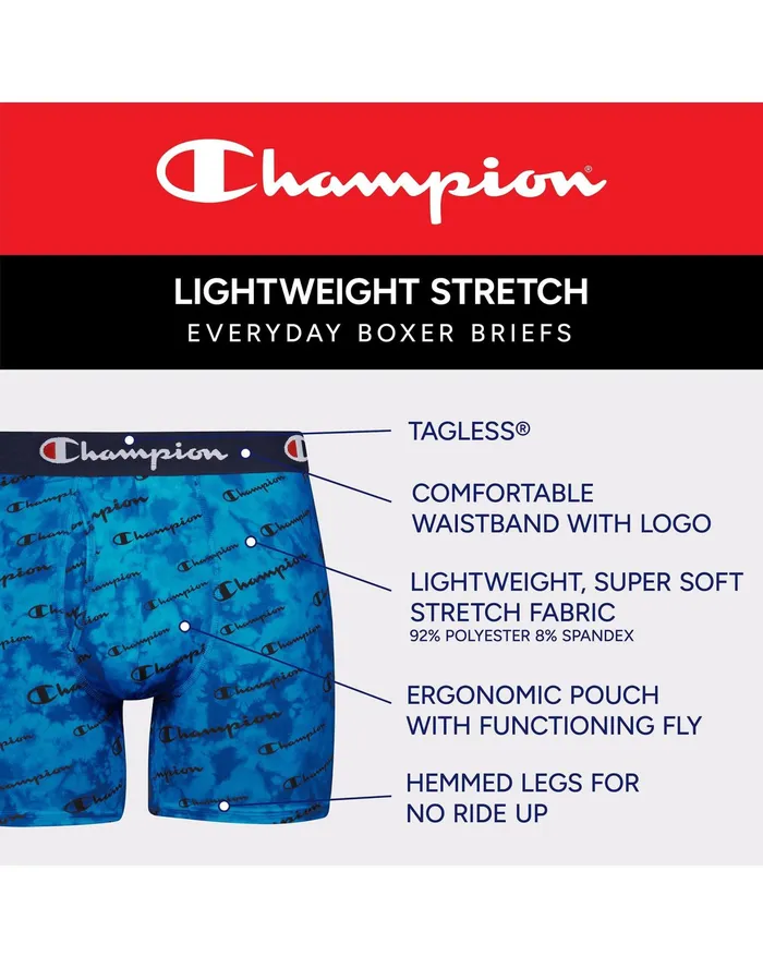 Men039S Boxer Briefs Pack Lightweight Stretch MoistureWicking 3Pack RedTealPrint Blackredwhite Script Logoteal Men Champion Underwear