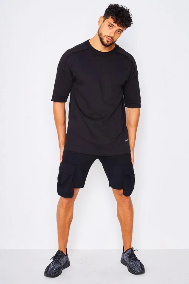 Men 2 Piece CoOrd Set TShirt Cargo Shorts In Black Black Brentiny Paris Top Bottom Sets