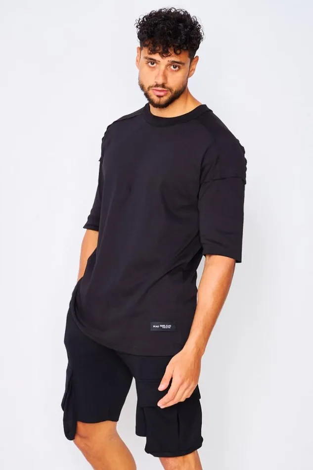 Men 2 Piece CoOrd Set TShirt Cargo Shorts In Black Black Brentiny Paris Top Bottom Sets