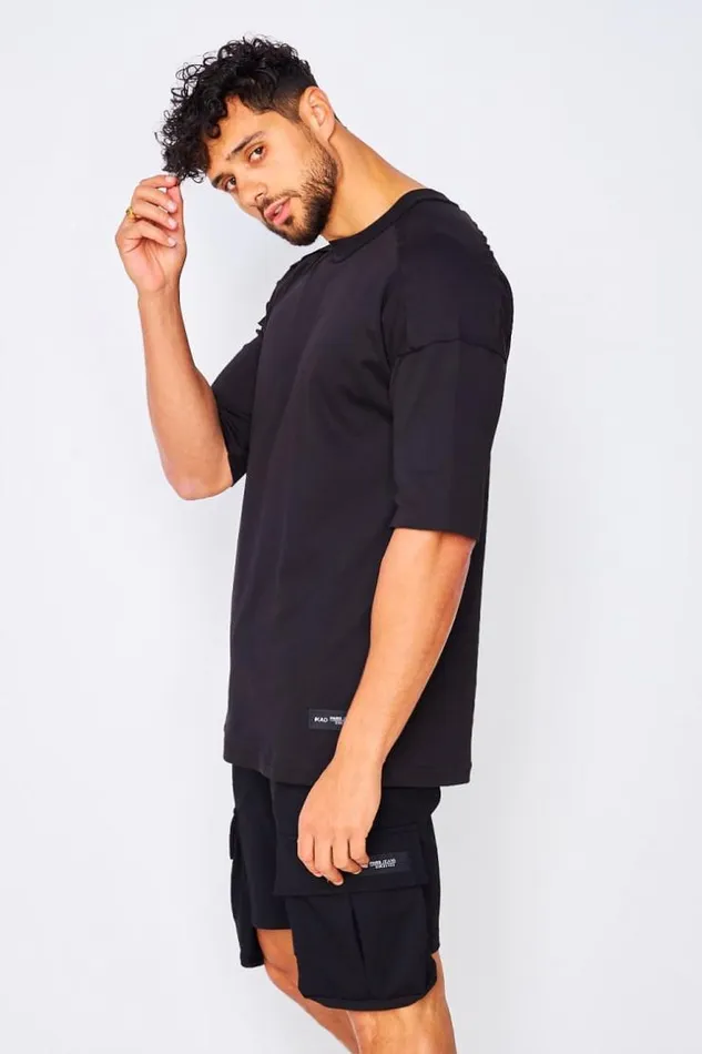 Men 2 Piece CoOrd Set TShirt Cargo Shorts In Black Black Brentiny Paris Top Bottom Sets