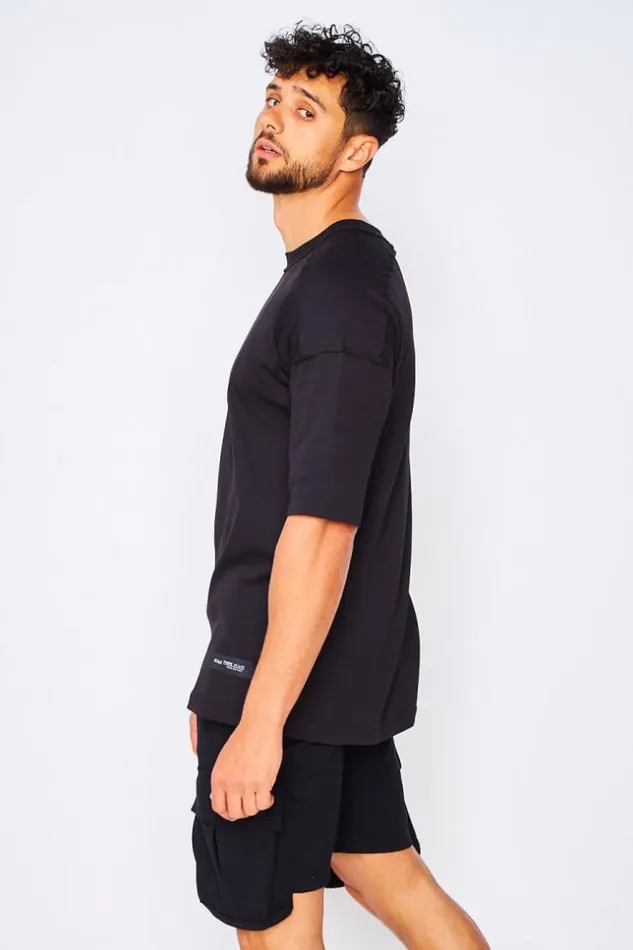Men 2 Piece CoOrd Set TShirt Cargo Shorts In Black Black Brentiny Paris Top Bottom Sets