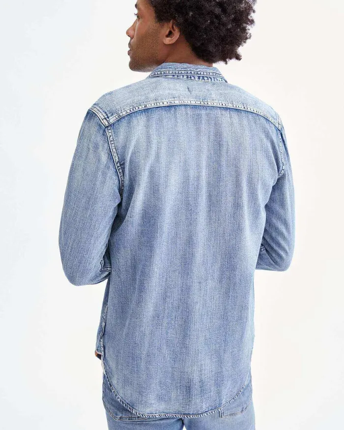 Men 7 For All Mankind Shirts Indigo Selvedge Shirt In Stone Wash