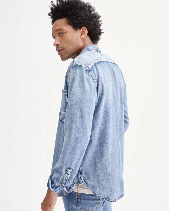 Men 7 For All Mankind Shirts Indigo Selvedge Shirt In Stone Wash