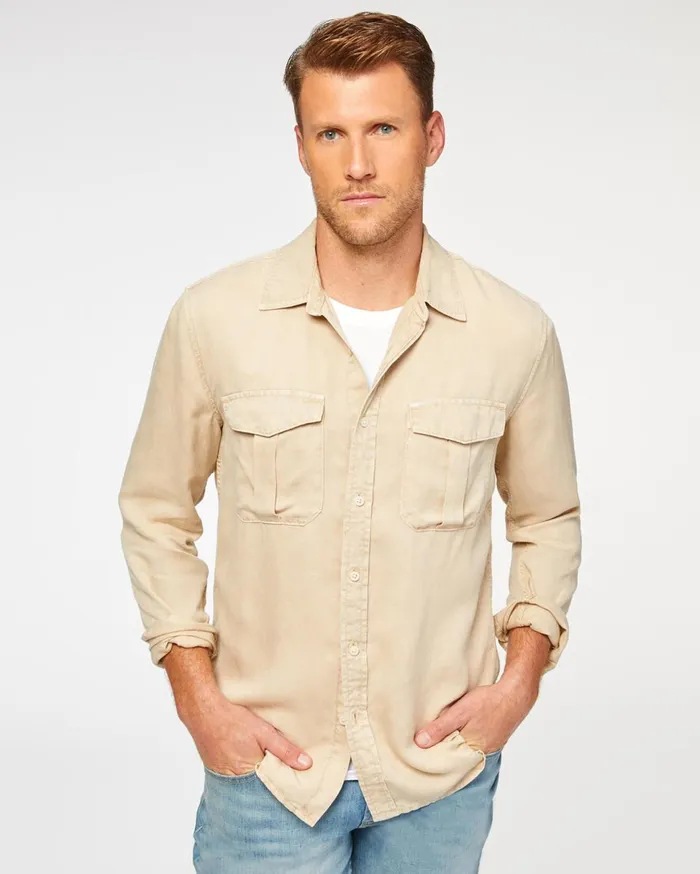 Men 7 For All Mankind Shirts Long Sleeve Double Pocket Military Shirt