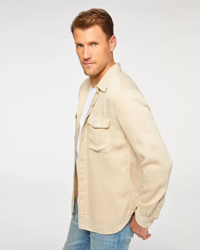 Men 7 For All Mankind Shirts Long Sleeve Double Pocket Military Shirt