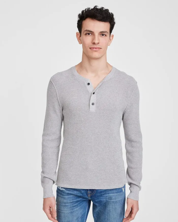 Men 7 For All Mankind Sweaters Military Sweater Henley In Fog