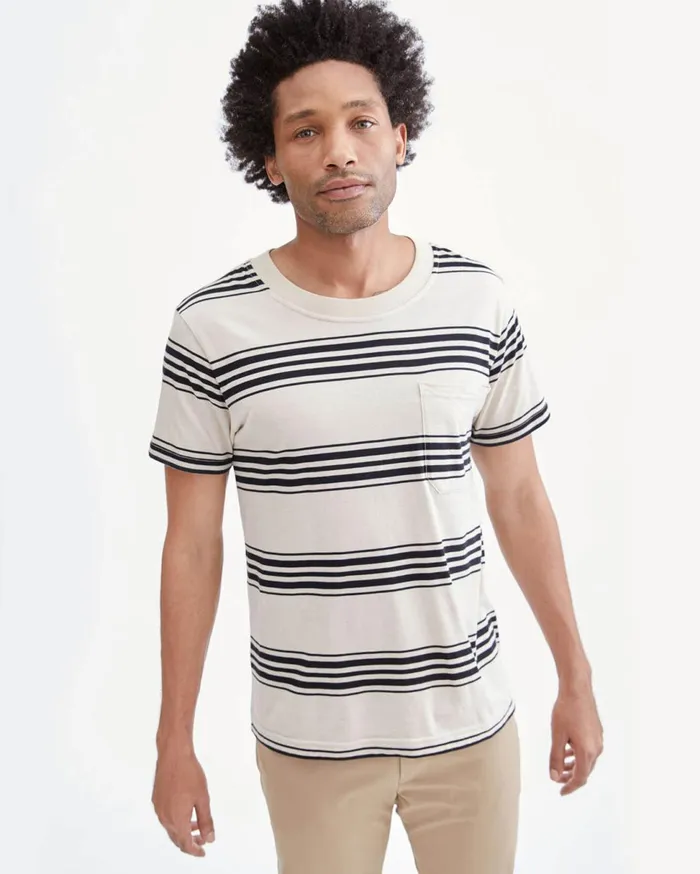 Men 7 For All Mankind Tees Modern Tee In IvoryBlack Stripe