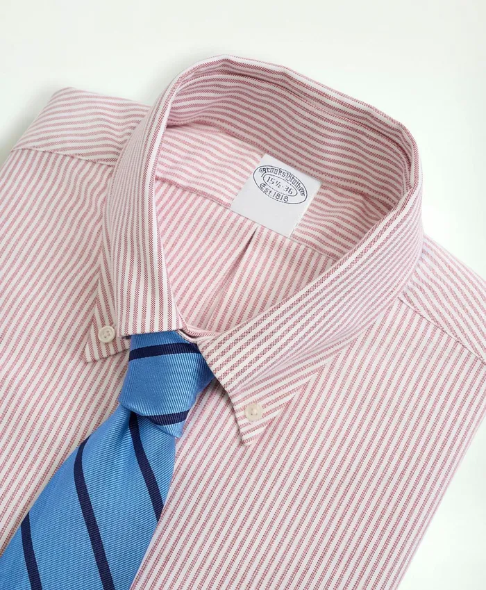 Men AmericanMade Oxford Cloth ButtonDown Stripe Dress Shirt Red Brooks Brothers Dress Shirts