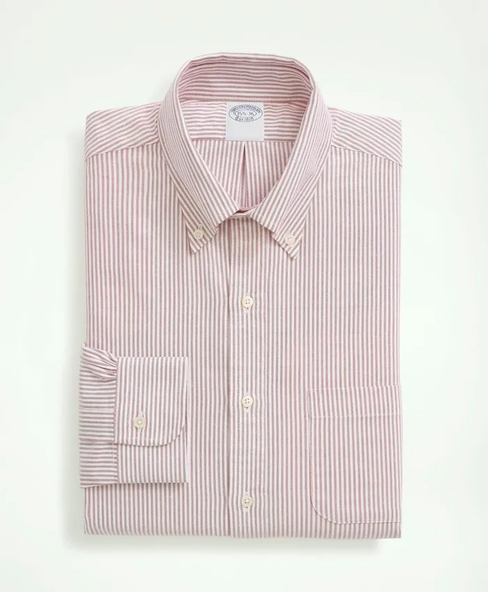 Men AmericanMade Oxford Cloth ButtonDown Stripe Dress Shirt Red Brooks Brothers Dress Shirts