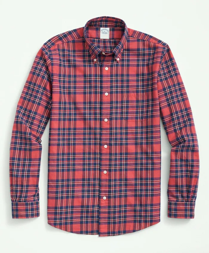 Men Archival Brushed Twill Plaid Shirt Red Brooks Brothers Sport Shirts