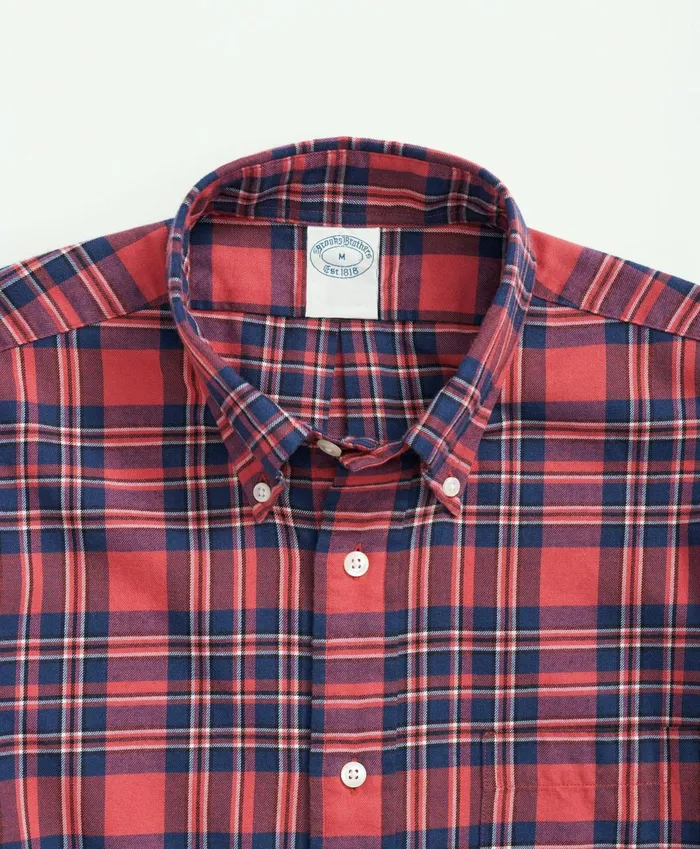 Men Archival Brushed Twill Plaid Shirt Red Brooks Brothers Sport Shirts