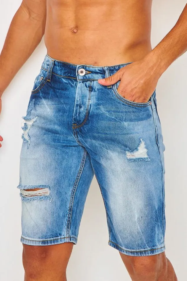 Men Bermuda Bleu En Jeans Dchir Blue Brentiny Paris Shorts