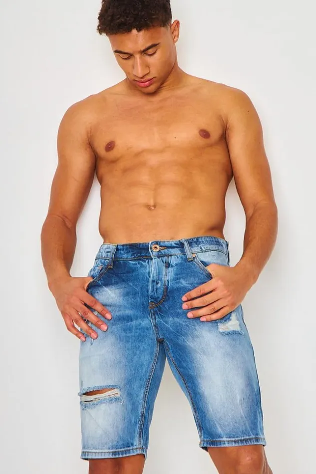 Men Bermuda Bleu En Jeans Dchir Blue Brentiny Paris Shorts