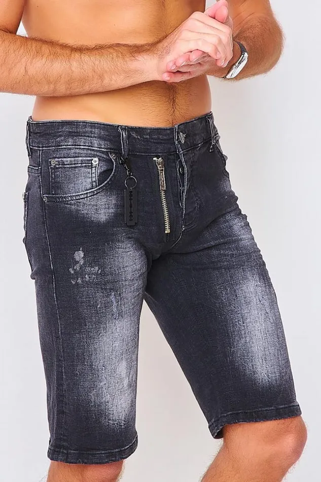 Men Bermuda Noir En Jeans Zipp Black Brentiny Paris Shorts