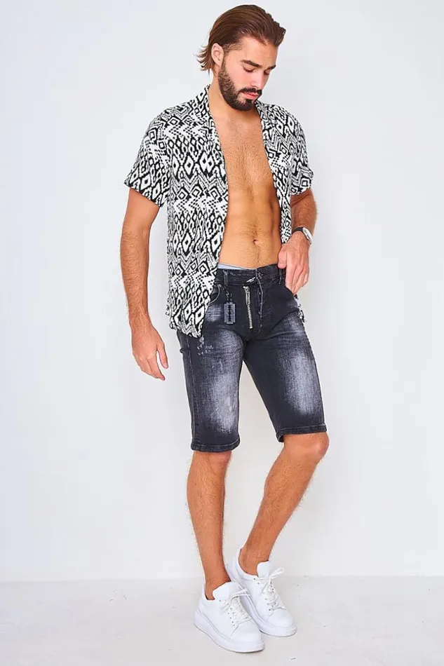 Men Bermuda Noir En Jeans Zipp Black Brentiny Paris Shorts