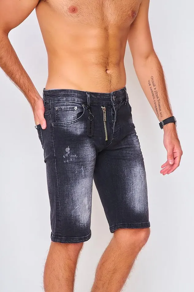 Men Bermuda Noir En Jeans Zipp Black Brentiny Paris Shorts