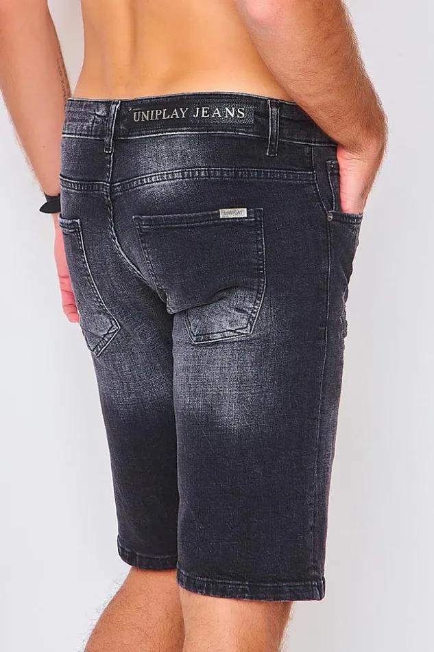 Men Bermuda Noir En Jeans Zipp Black Brentiny Paris Shorts