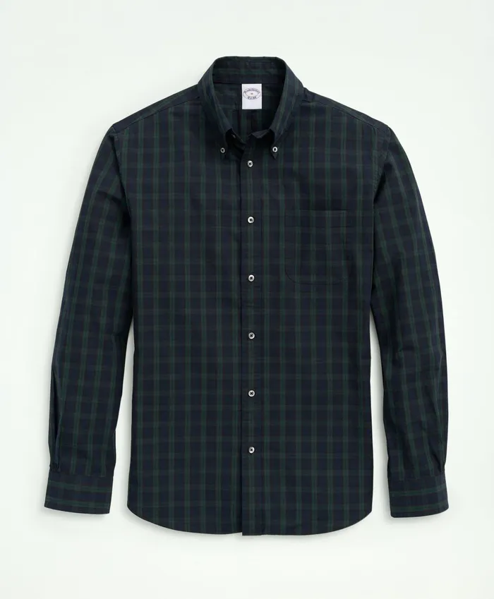 Men Big and Tall Friday Shirt Poplin Black Watch Navy Multi Brooks Brothers Sport Shirts