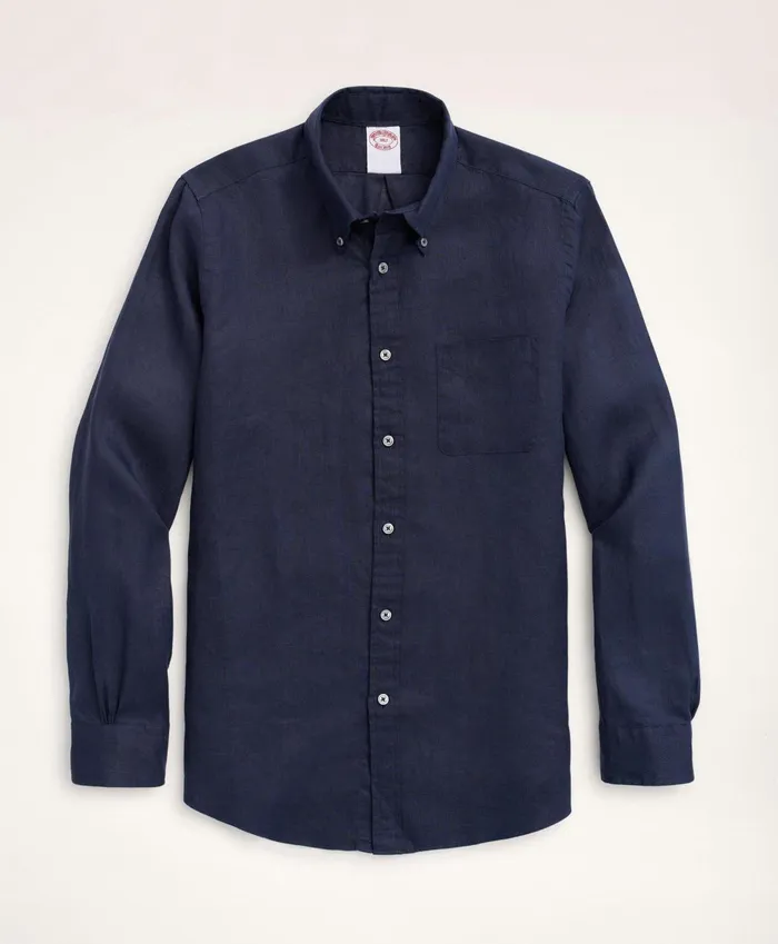 Men Big and Tall Sport Shirt Irish Linen Navy Brooks Brothers Sport Shirts