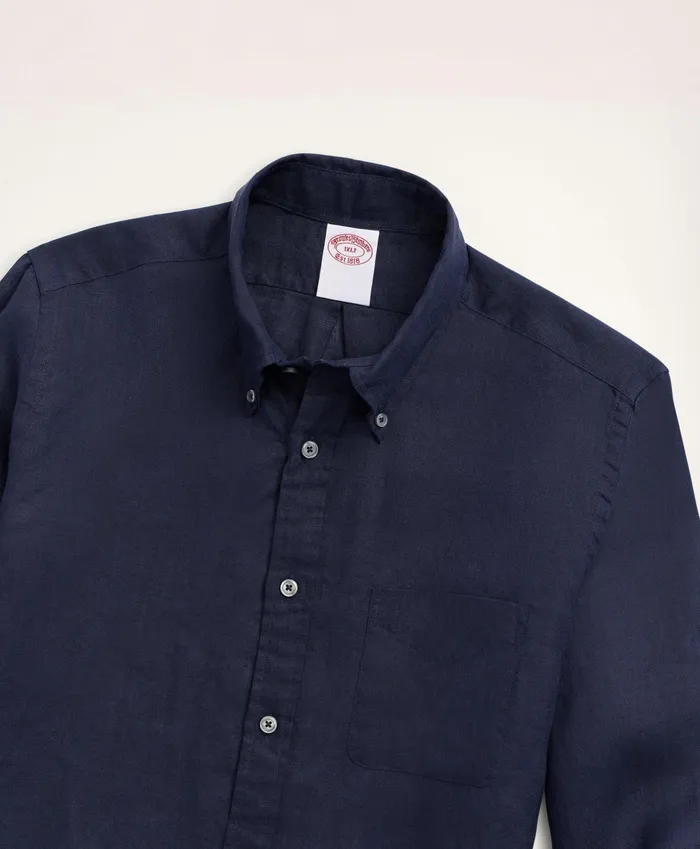 Men Big and Tall Sport Shirt Irish Linen Navy Brooks Brothers Sport Shirts