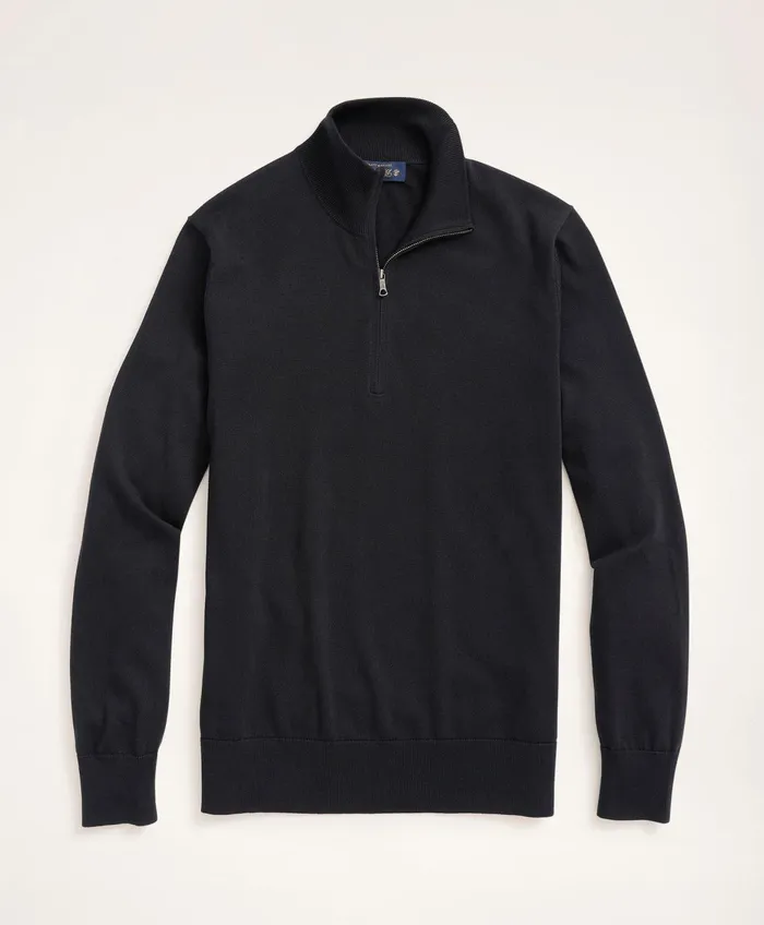 Men Big and Tall Supima Cotton HalfZip Sweater Black Brooks Brothers Sweaters