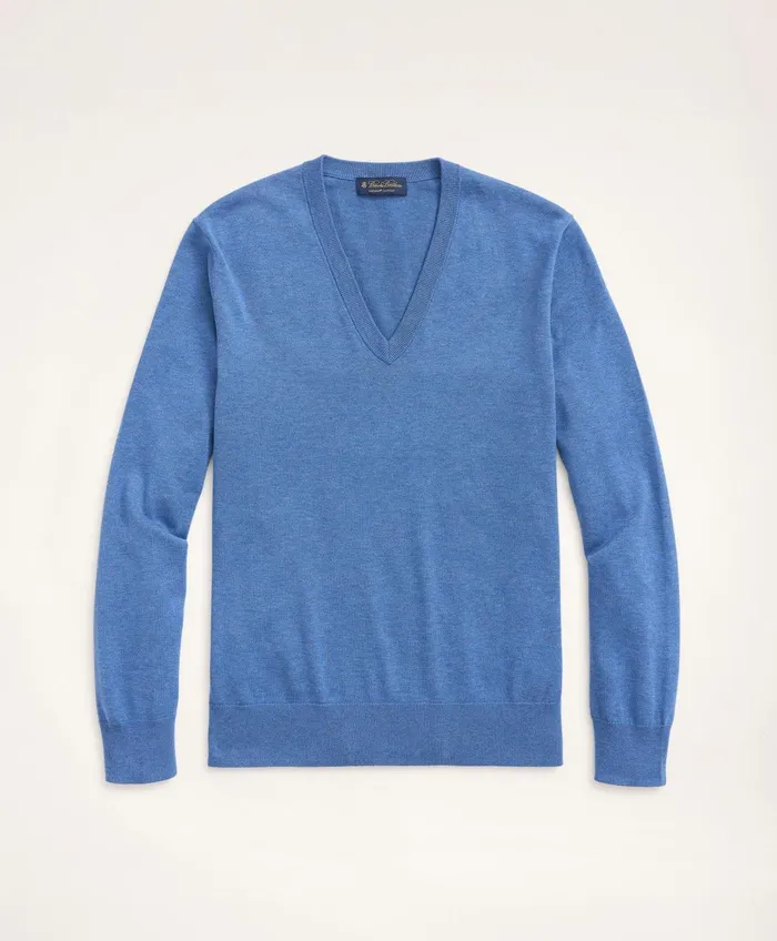 Men Big and Tall Supima Cotton VNeck Sweater Dark Blue Heather Brooks Brothers Sweaters Men Big and Tall Supima Cotton VNeck Sweater Dark Blue Heather Brooks Brothers Sweaters