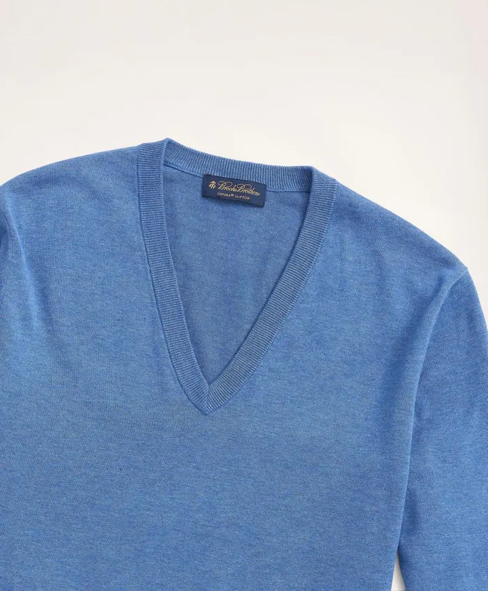 Men Big and Tall Supima Cotton VNeck Sweater Dark Blue Heather Brooks Brothers Sweaters