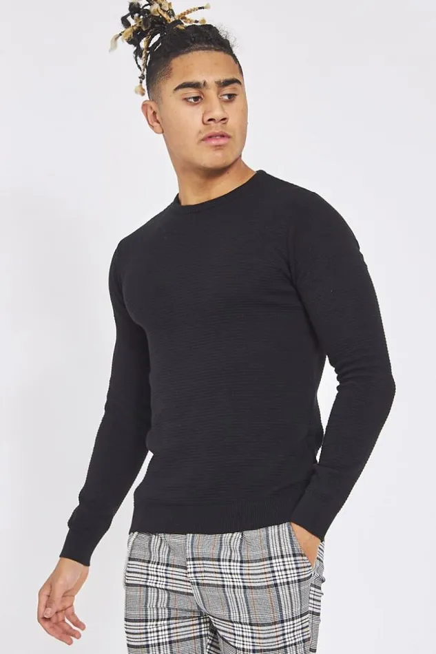Men Black Fine Knit Sweater Brentiny Paris Sweatshirts and Pullovers