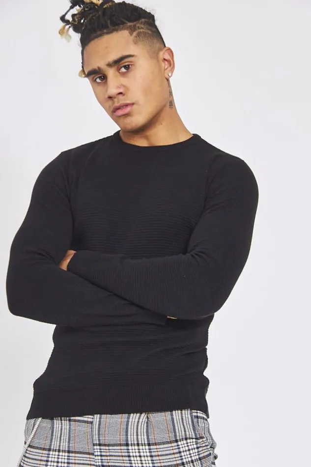Men Black Fine Knit Sweater Brentiny Paris Sweatshirts and Pullovers Men Black Fine Knit Sweater Brentiny Paris Sweatshirts and Pullovers