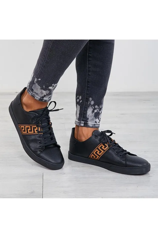 Men Black Sneakers With Greek Band Black Brentiny Paris Sneakers