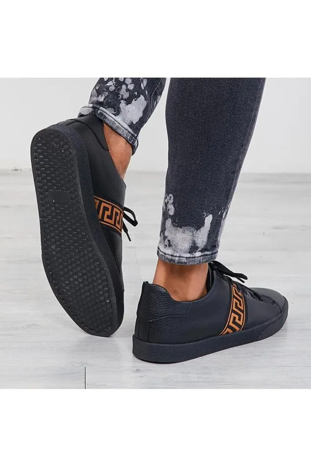 Men Black Sneakers With Greek Band Black Brentiny Paris Sneakers