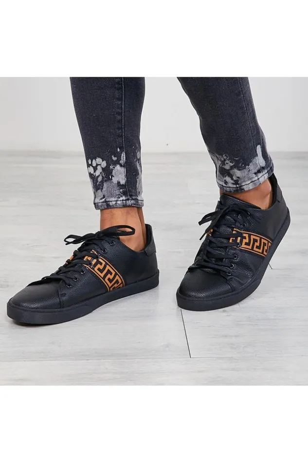 Men Black Sneakers With Greek Band Black Brentiny Paris Sneakers