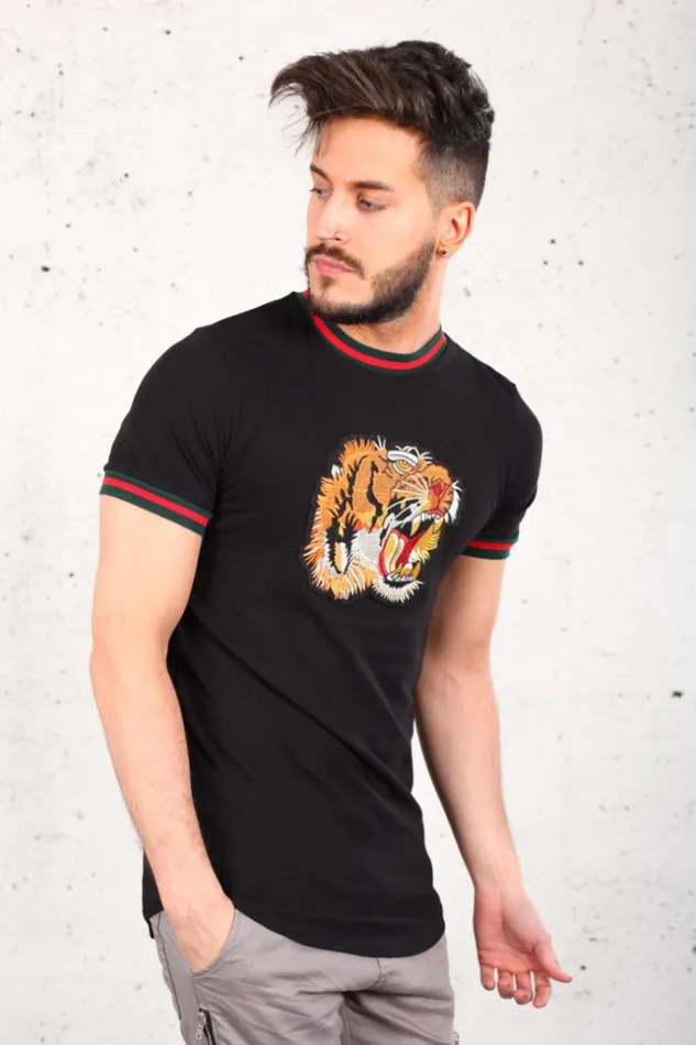 Men Black TShirt Tiger Head Black Brentiny Paris TShirts