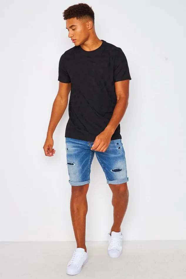 Men Black TShirt With Graphic Patterns Black Brentiny Paris TShirts