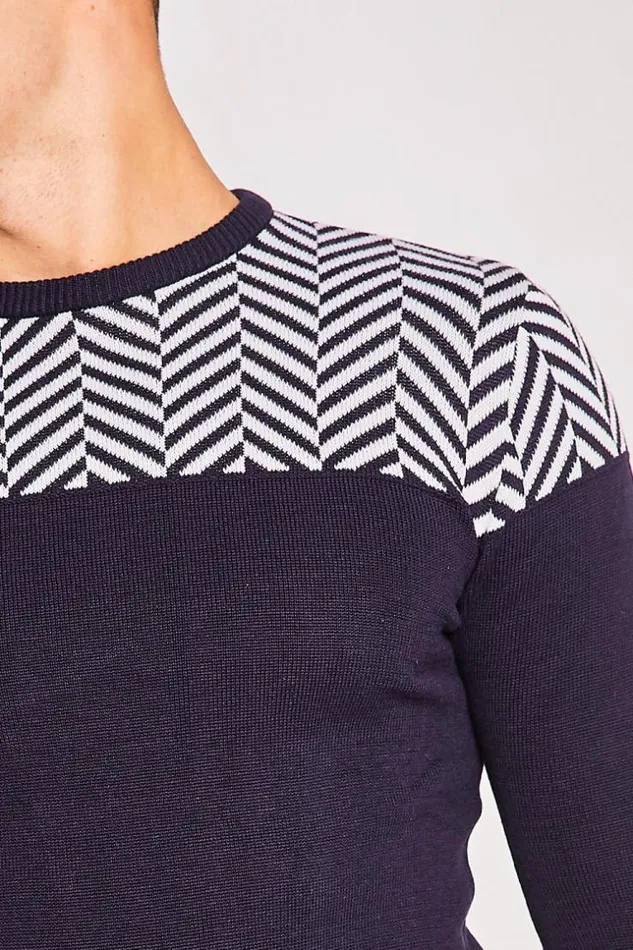 Men Blue Knit Sweater With White Patterns Blue Brentiny Paris Sweatshirts and Pullovers Men Blue Knit Sweater With White Patterns Blue Brentiny Paris Sweatshirts and Pullovers