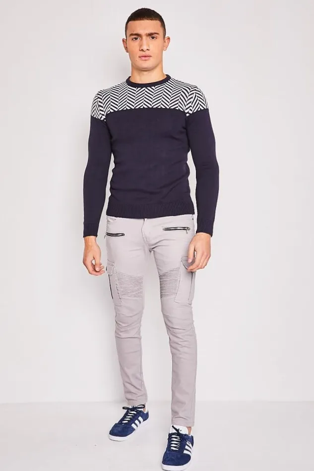 Men Blue Knit Sweater With White Patterns Blue Brentiny Paris Sweatshirts and Pullovers Men Blue Knit Sweater With White Patterns Blue Brentiny Paris Sweatshirts and Pullovers