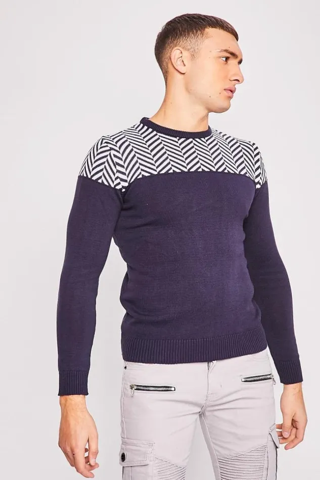 Men Blue Knit Sweater With White Patterns Blue Brentiny Paris Sweatshirts and Pullovers Men Blue Knit Sweater With White Patterns Blue Brentiny Paris Sweatshirts and Pullovers