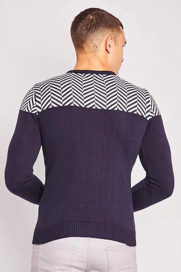 Men Blue Knit Sweater With White Patterns Blue Brentiny Paris Sweatshirts and Pullovers Men Blue Knit Sweater With White Patterns Blue Brentiny Paris Sweatshirts and Pullovers