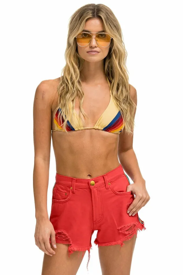 Men BOLT STRIPE BOYFRIEND CUTOFF JEAN SHORTS 8211 RED Aviator Nation Men BOLT STRIPE BOYFRIEND CUTOFF JEAN SHORTS 8211 RED Aviator Nation