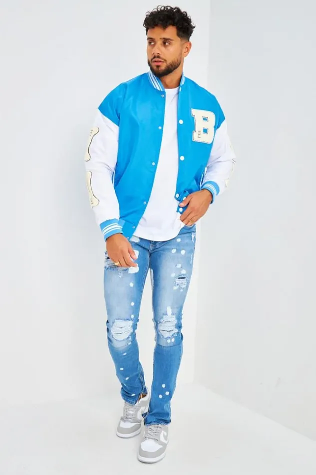 Men Bomber Bleu Manches Blanches Brod 034B034 Blue Brentiny Paris Jackets