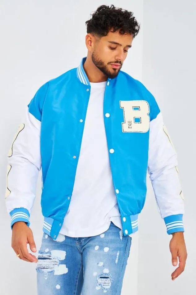 Men Bomber Bleu Manches Blanches Brod 034B034 Blue Brentiny Paris Jackets