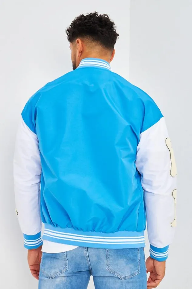 Men Bomber Bleu Manches Blanches Brod 034B034 Blue Brentiny Paris Jackets