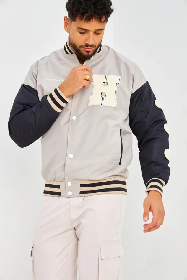Men Bomber Gris Manches Noires Brod 034Parisian Brand034 Grey Brentiny Paris Jackets