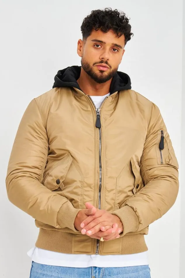 Men Bomber pais Beige Fonc Avec Capuche Noire En Coton Amovible Darkbeige Brentiny Paris Jackets Men Bomber pais Beige Fonc Avec Capuche Noire En Coton Amovible Darkbeige Brentiny Paris Jackets