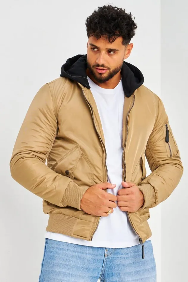 Men Bomber pais Beige Fonc Avec Capuche Noire En Coton Amovible Darkbeige Brentiny Paris Jackets Men Bomber pais Beige Fonc Avec Capuche Noire En Coton Amovible Darkbeige Brentiny Paris Jackets