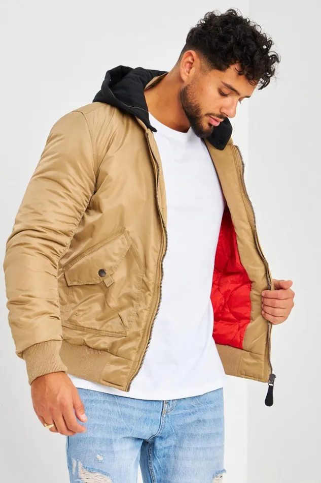 Men Bomber pais Beige Fonc Avec Capuche Noire En Coton Amovible Darkbeige Brentiny Paris Jackets Men Bomber pais Beige Fonc Avec Capuche Noire En Coton Amovible Darkbeige Brentiny Paris Jackets