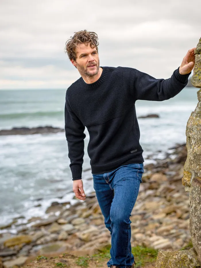 Men Brakeburn Knitwear Navy Guernsey Style Jumper