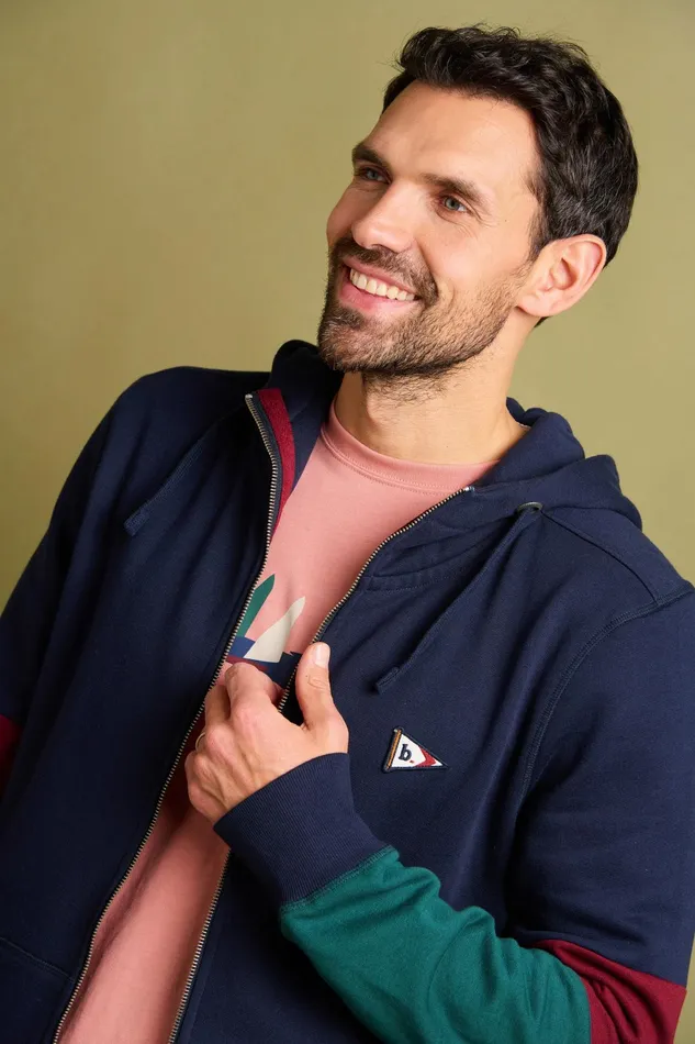 Men Brakeburn Sweatshirts And Hoodies Navy Colour Block Zip Thru Hoodie