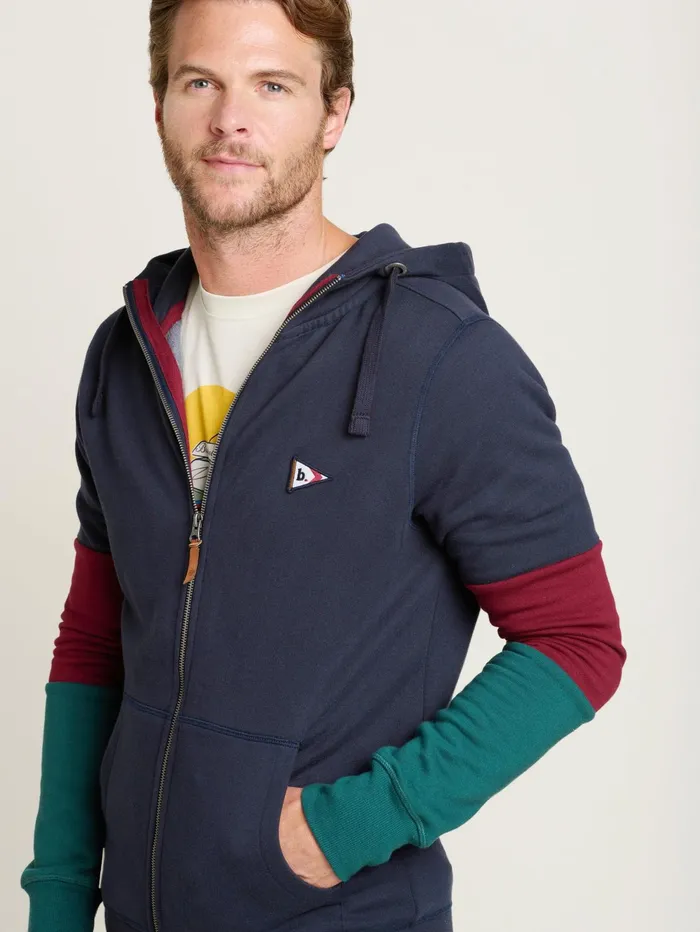 Men Brakeburn Sweatshirts And Hoodies Navy Colour Block Zip Thru Hoodie