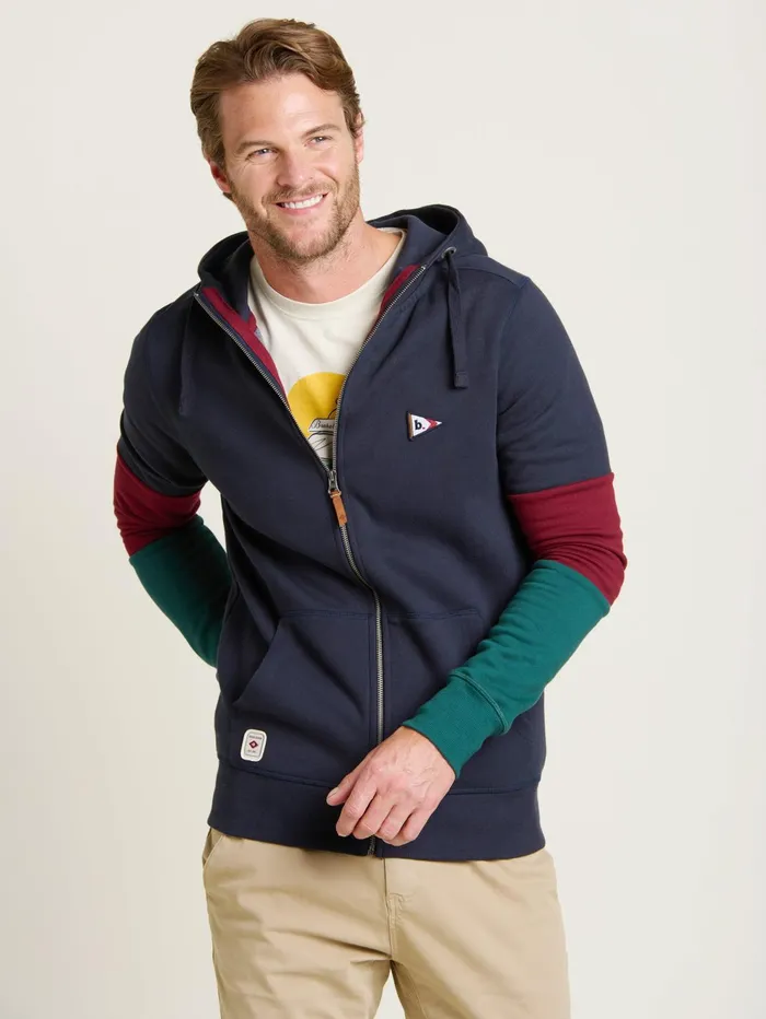 Men Brakeburn Sweatshirts And Hoodies Navy Colour Block Zip Thru Hoodie